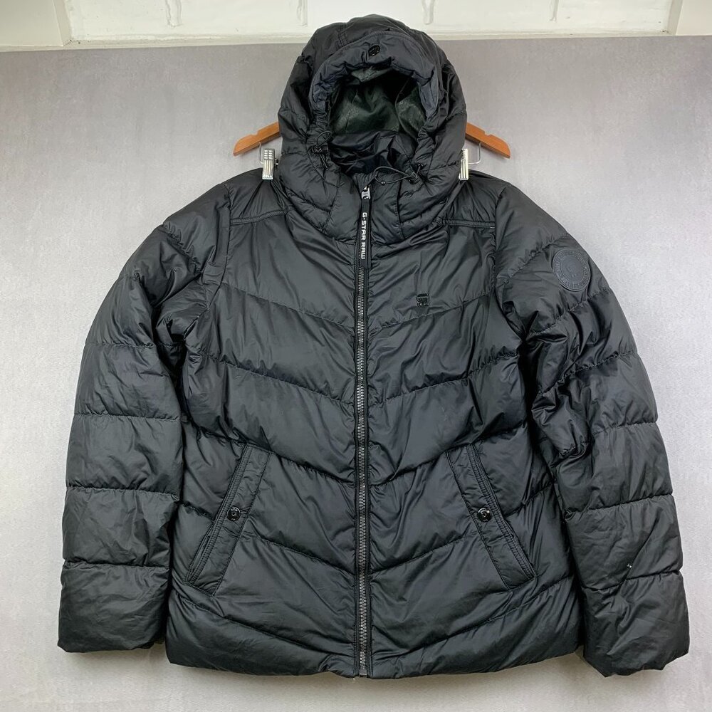 G-Star Mens Whistler Down Puffer Jacket Medium Black Full Zip Hooded Goose